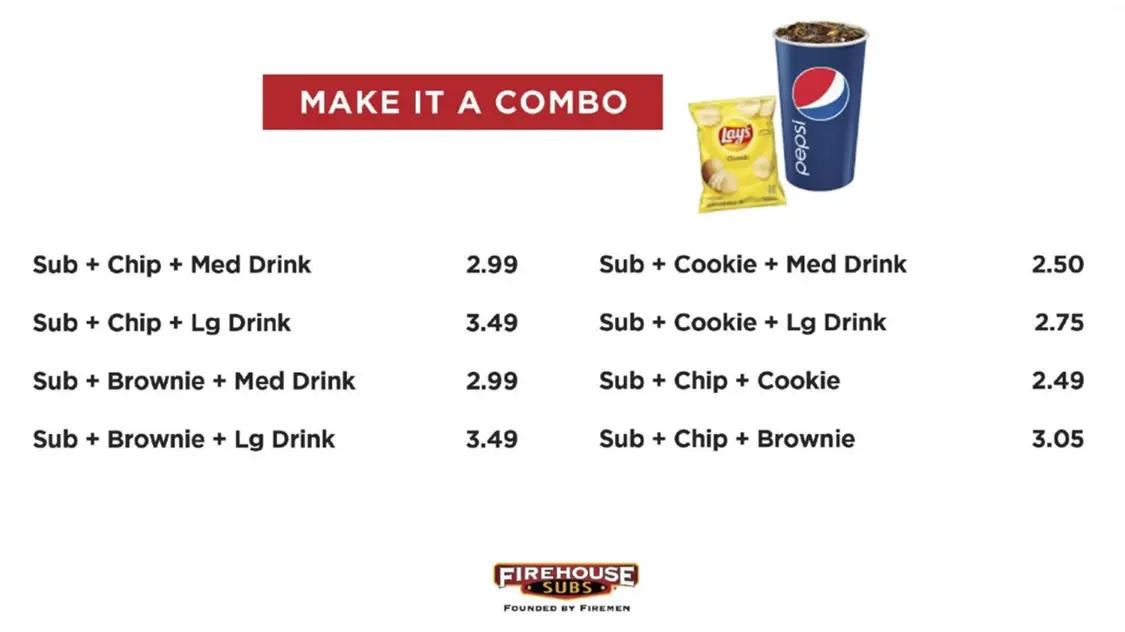 firehouse subs menu make it a combo with drinks